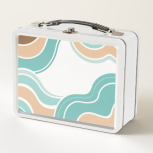 Colourful abstract wavy blue orange brown metal lunch box