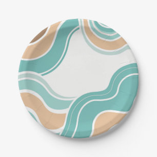 Colourful abstract wavy blue orange brown paper plate
