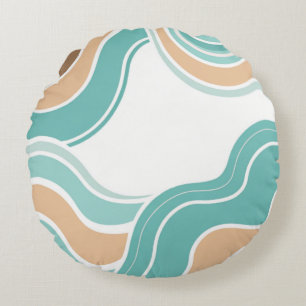 Colourful abstract wavy blue orange brown round cushion