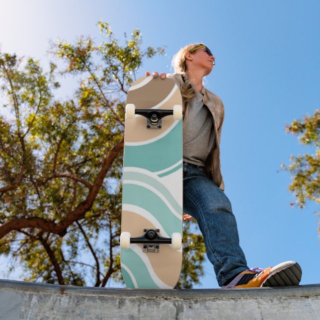 Colourful abstract wavy blue orange brown skateboard (Outdoor 1)