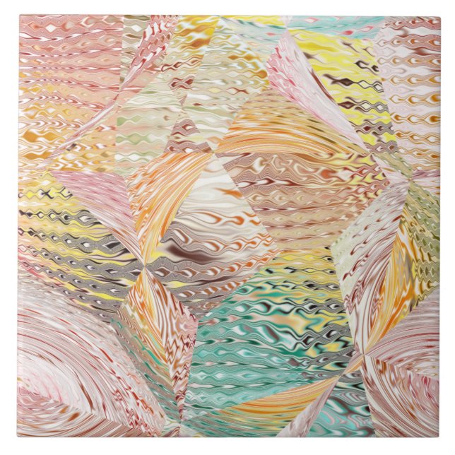 Colourful Abstract Wavy Geometric Pattern Tile (Front)