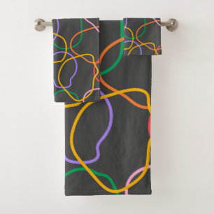 Colourful Abstract Wavy Lines Pattern Bath Towel Set