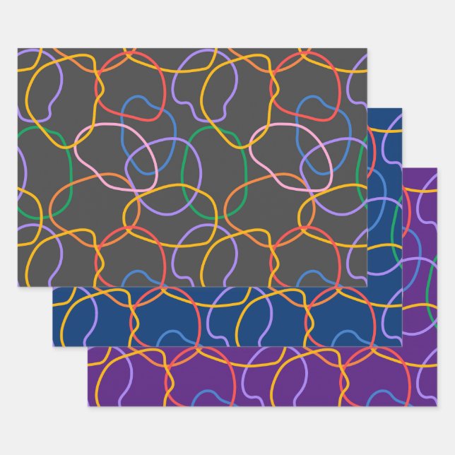 Colourful Abstract Wavy Lines Pattern Wrapping Paper Sheet (Set)
