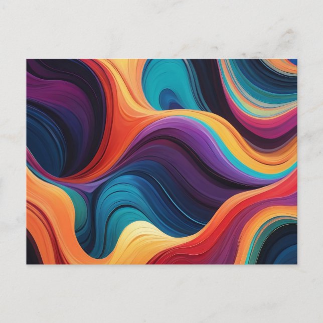 Colourful Abstract Wavy Lines with Glow  Postcard (Front)
