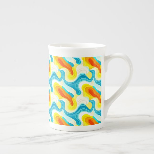 Colourful Abstract Wavy Pattern Bone China Mug (Right)