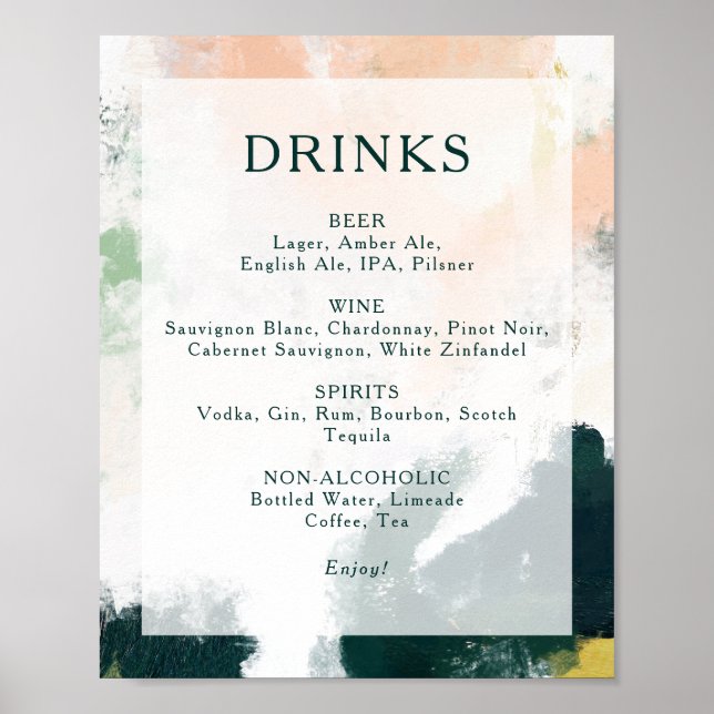 Colourful Abstract Wedding Drinks Menu Sign (Front)