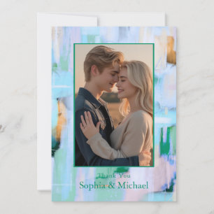 Colourful Abstract Wedding Thank You Card Blue Pin