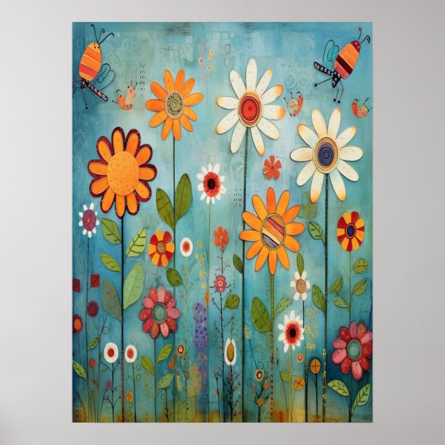 Colourful Abstract Wildflowers Nursery Botanical Poster (Front)