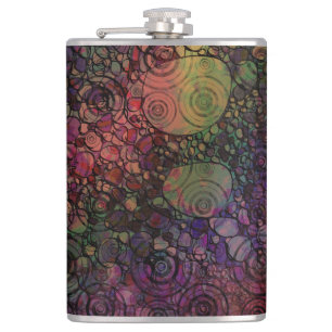 Colourful Abstract with Black & Grungy Circles Hip Flask