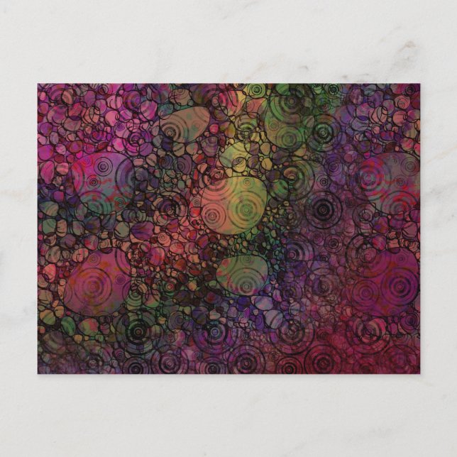 Colourful Abstract with Black & Grungy Circles Postcard (Front)