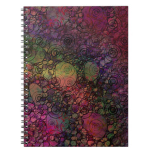 Colourful Abstract with Black & Grungy Circles Spiral Notebook