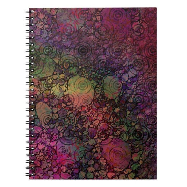 Colourful Abstract with Black & Grungy Circles Spiral Notebook (Front)