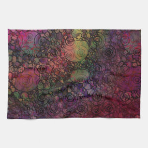 Colourful Abstract with Black & Grungy Circles Tea Towel