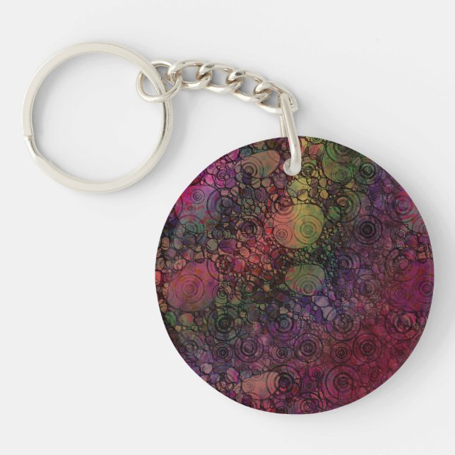 Colourful abstract with grungy circles key ring (Front)