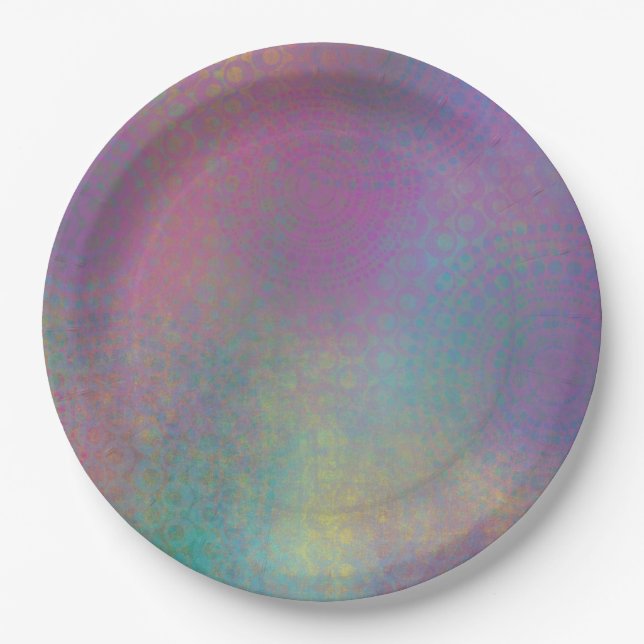 Colourful Abstract with Patterns & Grungy Texture Paper Plate (Front)