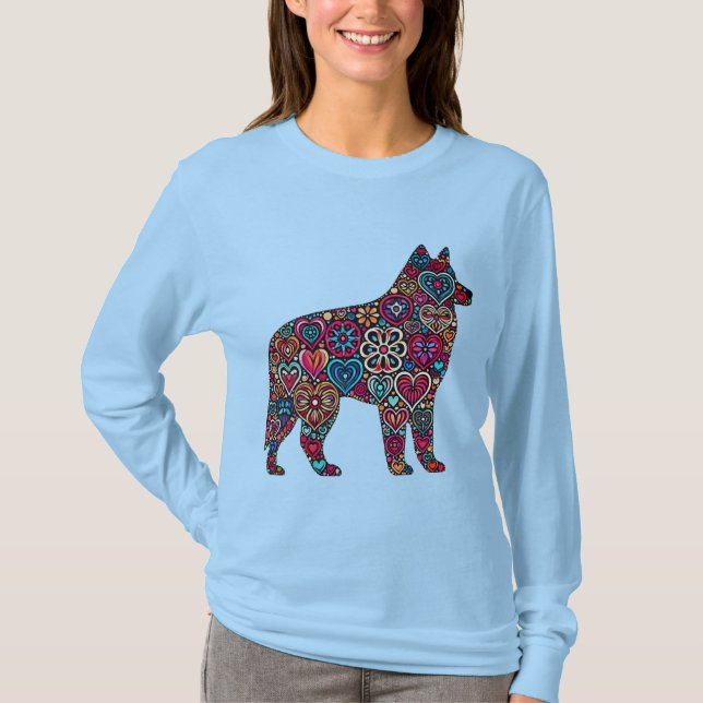 Colourful Abstract Wolf Silhouette Filled With Hea T-Shirt (Front)