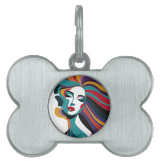 Colourful Abstract Woman with Flowing Hair Art Pet ID Tag