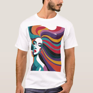 Colourful Abstract Woman with Flowing Hair Art T-Shirt
