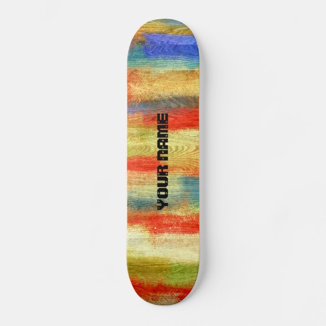 Colourful Abstract Wood Grain Skateboard (Front)
