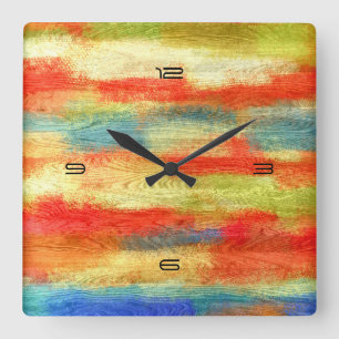 Colourful Abstract Wood Grain Square Wall Clock