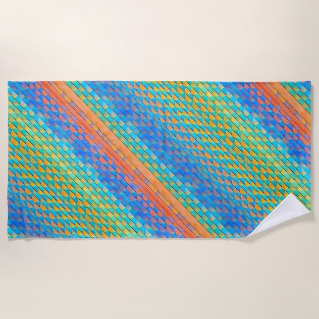 Colourful Abstract Woven Digital Pattern Beach Towel (Front)