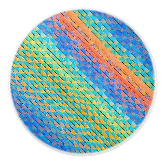 Colourful Abstract Woven Digital Pattern Ceramic Knob (Front)