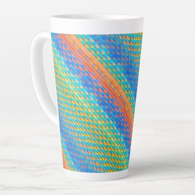 Colourful Abstract Woven Digital Pattern Latte Mug (Left Angle)