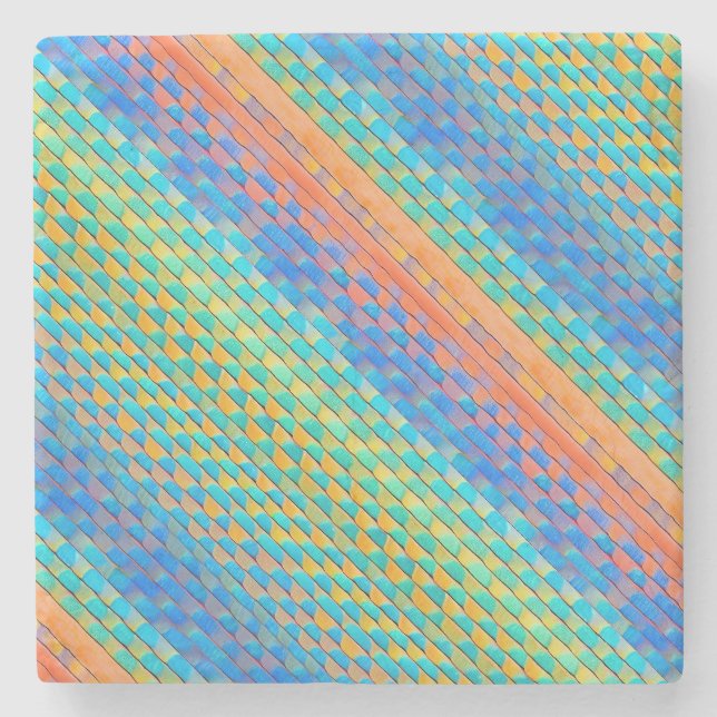 Colourful Abstract Woven Digital Pattern Stone Coaster (Front)