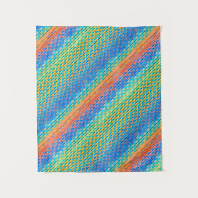 Colourful Abstract Woven Digital Pattern Tapestry (Front)