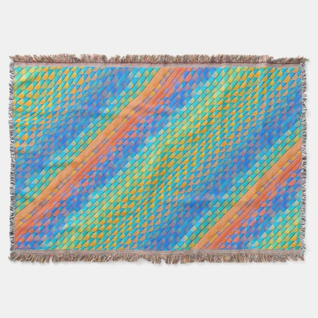 Colourful Abstract Woven Digital Pattern Throw Blanket (Front)