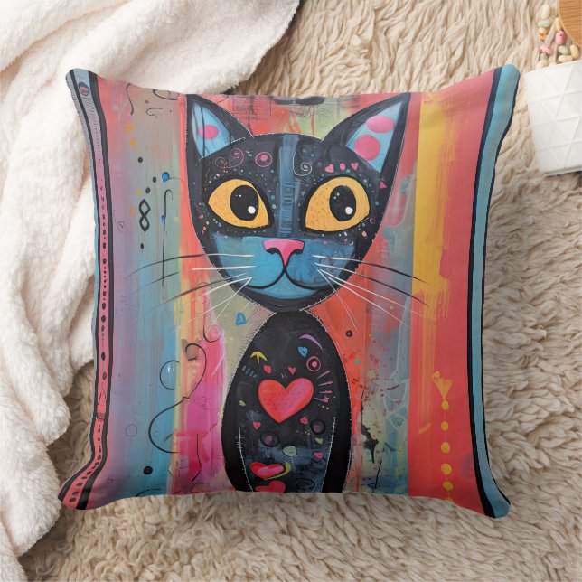  Colourful Abstract Yellow Eyed Cat Cushion (Blanket)