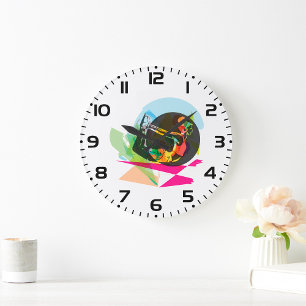 Colourful Abstract Yoga Pose Fitness and Wellness Large Clock