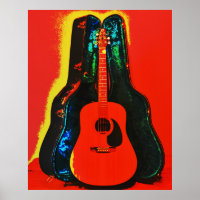 Colourful Acoustic Guitar and Case Poster Art