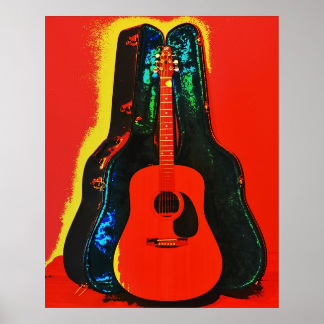 Colourful Acoustic Guitar and Case Poster Art (Front)