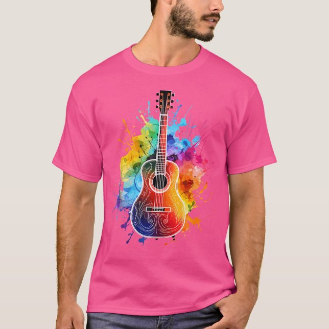 Colourful Acoustic Guitar Player Guitarist Splash  T-Shirt (Front)