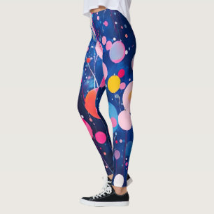 colourful acryl painting dots on blue ground leggings