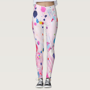 colourful acryl painting dots on light pink ground leggings