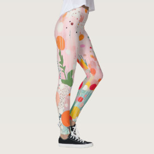 colourful acryl painting dots on soft pink ground leggings