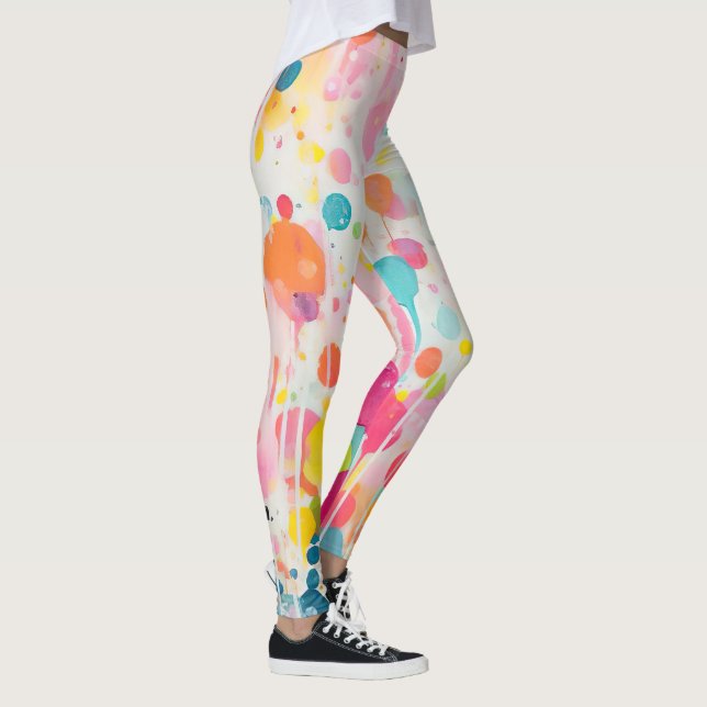 colourful acryl painting dots on white ground leggings (Right)