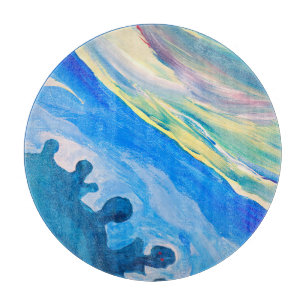 Colourful acrylic painting, textured background. cutting board