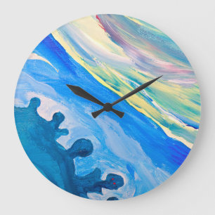Colourful acrylic painting, textured background. large clock