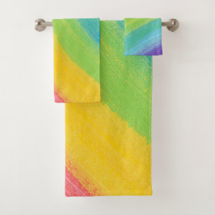 Colourful Acrylic Watercolor Rainbow Pattern   Bath Towel Set