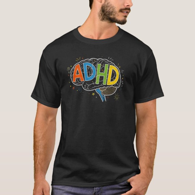 Colourful ADHD Brain Chalkboard Art Neurodiversity T-Shirt (Front)