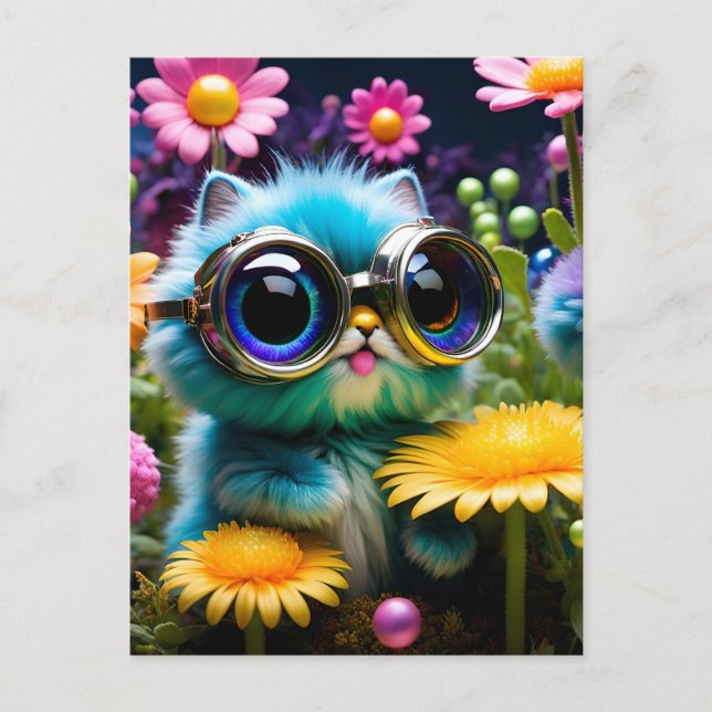 Colourful Adorable Kitten in Glasses Postcard (Front)
