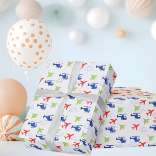 Colourful Aeroplane & Clouds, Cute Aviator Birthda Wrapping Paper