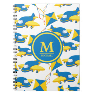 Colourful Aeroplanes and Kites Kids Pattern Monogr Notebook