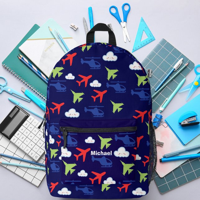 Colourful Aeroplanes Funny clouds Navy Blue Custom Printed Backpack (Creator Uploaded)