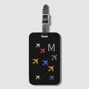 colourful aeroplanes luggage tag