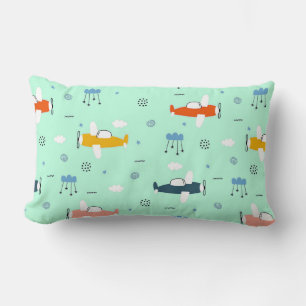 Colourful Aeroplanes Over a Sky  Lumbar Cushion