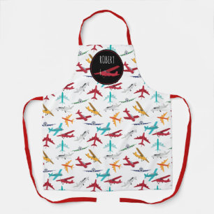 Colourful Aeroplanes Pattern Custom Name Apron